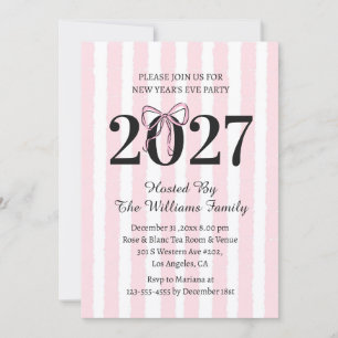 Coquette Pink Striped 2027 NYE Party Invitation