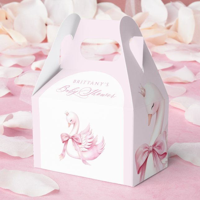 Coquette Pink Swan Baby Shower Favor Box (Creator Uploaded)