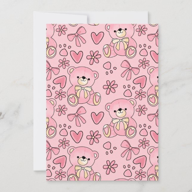 Coquette Pink Teddy Bear Seamless Pattern Invitation (Front)