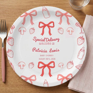 Coquette Pizza Special Delivery Baby Shower Paper Plate