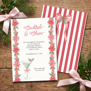 Coquette Poinsettia Cocktails Cheer Holiday Party Invitation