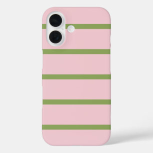 Coquette Preppy Chic Pastel Green And Pink Stripes iPhone 16 Case