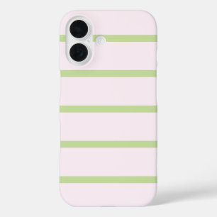 Coquette Preppy Chic Pastel Green And Pink Stripes iPhone 16 Case