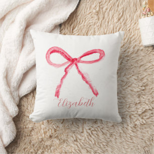 Coquette Preppy Pink Bow Baby Girl Kids Throw Pillow