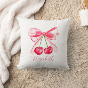 Coquette Preppy Pink Bow Baby Girl Kids Watercolor Throw Pillow