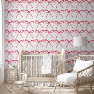 Coquette Preppy Pink Bow Cherries Baby Girl Kids Wallpaper