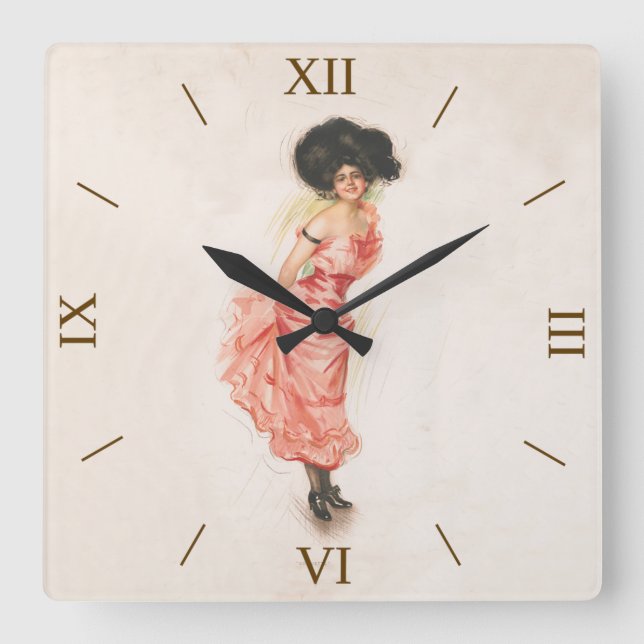 Coquette Print by Grey Lith. Co., lithographer NY  Square Wall Clock (Front)