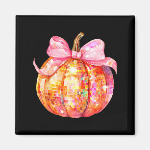 Coquette Pumpkin Bow Disco Ball Cute Girly Hallowe Magnet