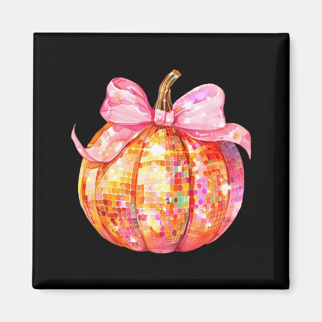 Coquette Pumpkin Bow Disco Ball Cute Girly Hallowe Magnet (Front)
