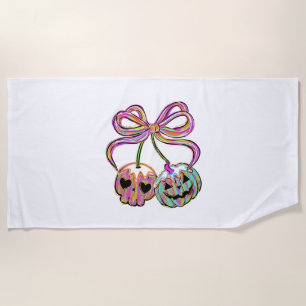 Coquette Pumpkin Cherries Halloween Beach Towel