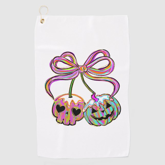 Coquette Pumpkin Cherries Halloween Golf Towel (Front)