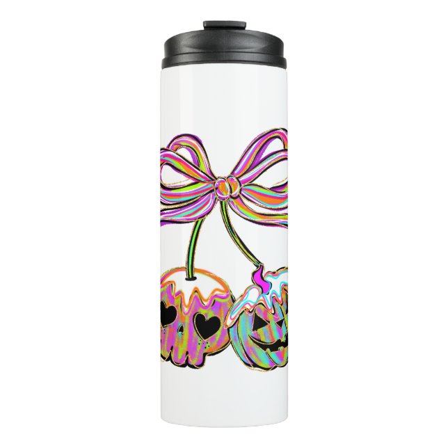 Coquette Pumpkin Cherries Halloween Thermal Tumbler (Front)