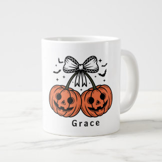 Coquette Pumpkin Cherries Personalized Halloween Large Coffee Mug
