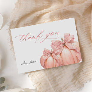 Coquette Pumpkin Pink Bow Baby Shower Thank You Ca Card