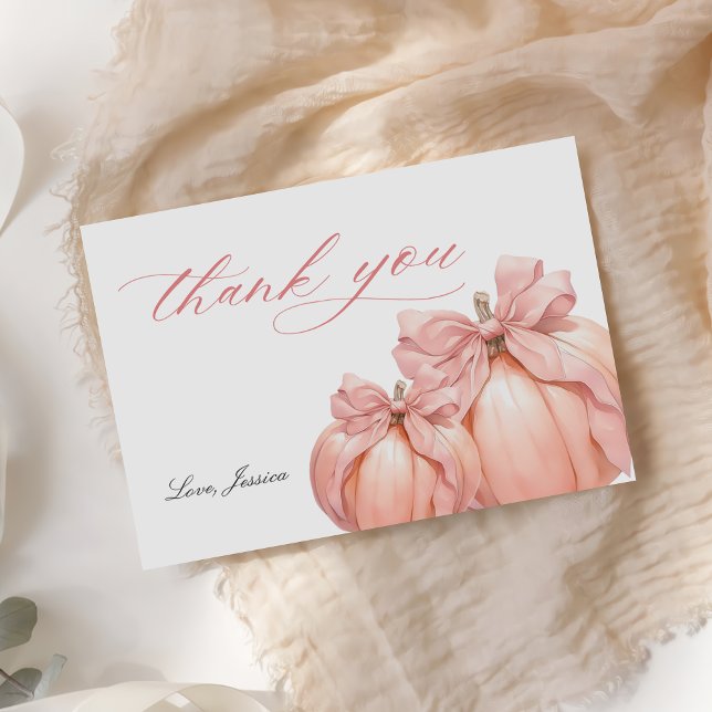 Coquette Pumpkin Pink Bow Baby Shower Thank You Ca Card (Creator Uploaded)