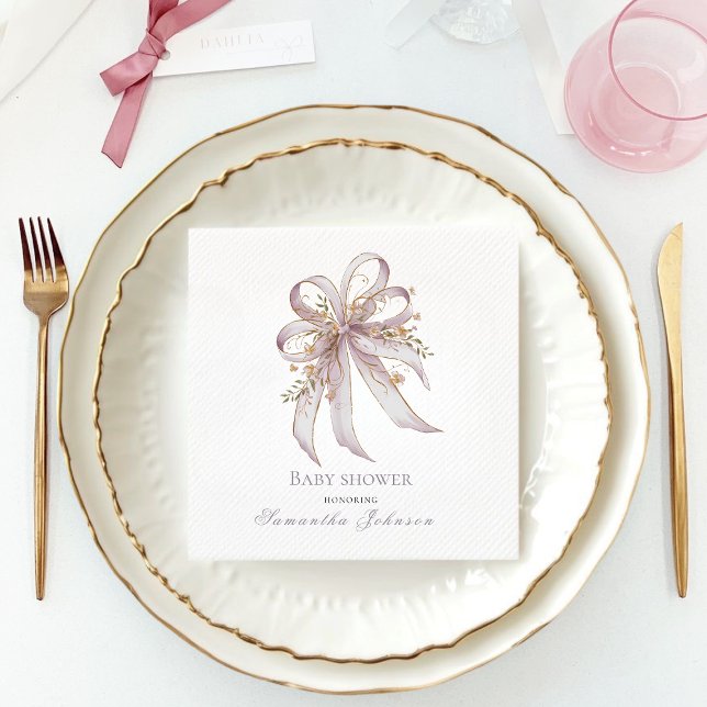 Coquette purple bow baby shower napkin (Creator Uploaded)