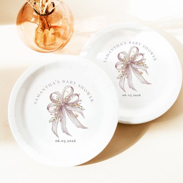 Coquette purple bow baby shower paper plate (Creator Uploaded)