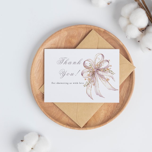 Coquette purple bow baby shower  thank you card (Creator Uploaded)