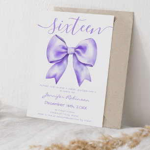 Coquette Purple Bow Sweet 16 Birthday Invitation