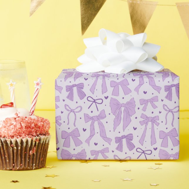 Coquette Purple Bows & Hearts Wrapping Paper (Birthday Party)