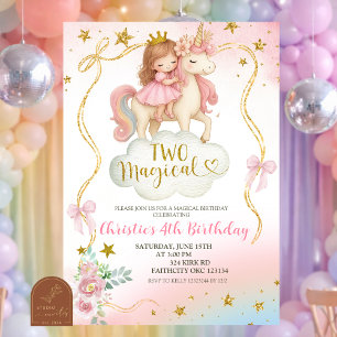 Coquette Rainbow Pastel Unicorn TWO Magical Birthd Invitation