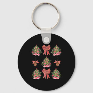 Coquette Red Bow Acorn Christmas Tree Girly Women  Keychain