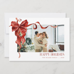 Coquette Red Bow Holiday Photo Christmas Card
