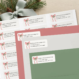 Coquette Red Bow Holly Christmas Return Address