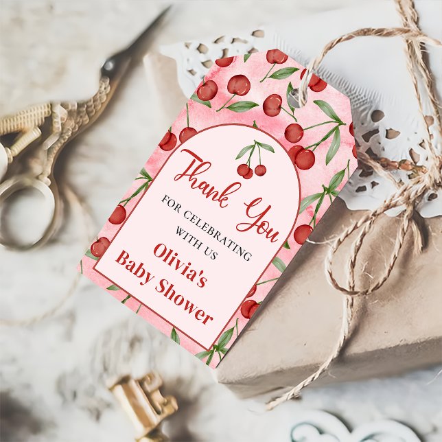 Coquette Red Cherry Baby Shower Gift Tag (Creator Uploaded)