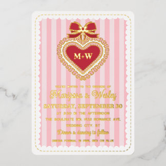 Coquette Red Pink Ruffled Heart Stripes Wedding