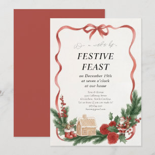 Coquette Red Ribbon Gingerbread Festive Feast Invitation