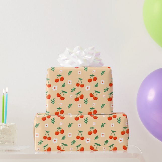 Coquette Red Sweet Cherry Pattern Wrapping Paper (Party Gifts)