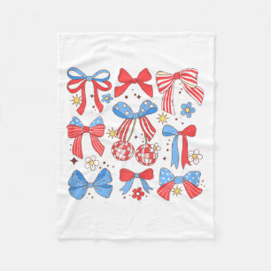 Coquette Red White & Blue Patriotic Bows Retro Fleece Blanket