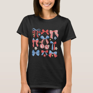 Coquette Red White &amp; Blue Patriotic Bows Retro T-Shirt