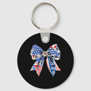 Coquette Red White And Blue Patriotic Bows Retro J Keychain