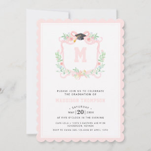  Coquette Ribbon Graduation Monogram Crest Invitation