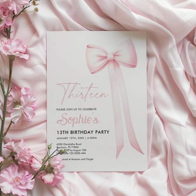 Coquette rose Bow 13e anniversaire Invitation (Créateur téléchargé)