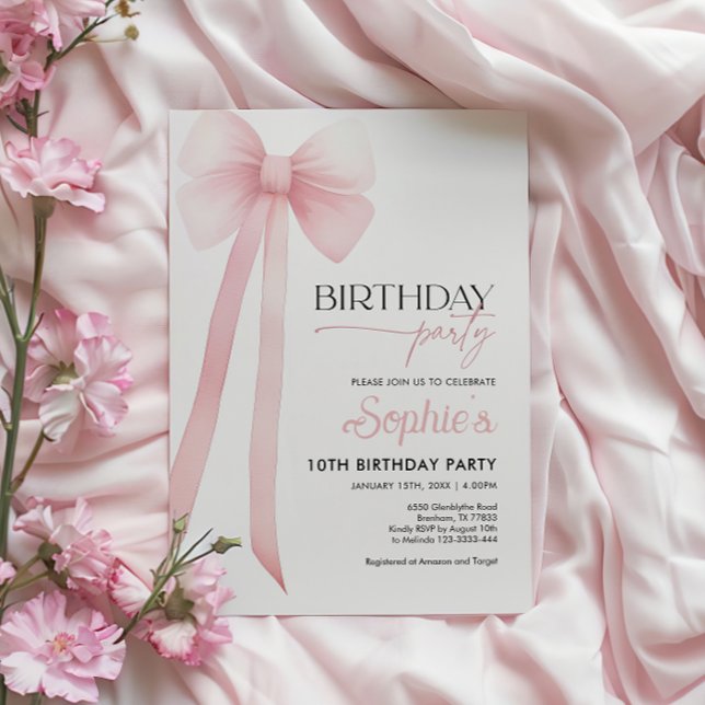 Coquette Rose Bow Invitation Anniversaire (Créateur téléchargé)