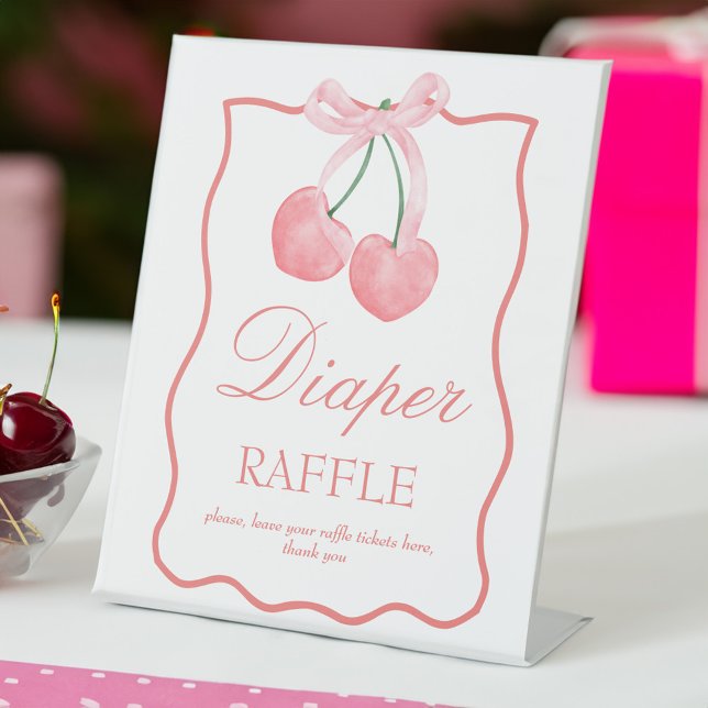 Coquette rose cerise baby shower panneau personnal (Cherry pink coquette baby shower custom diaper raffle table sign personalized table signs)