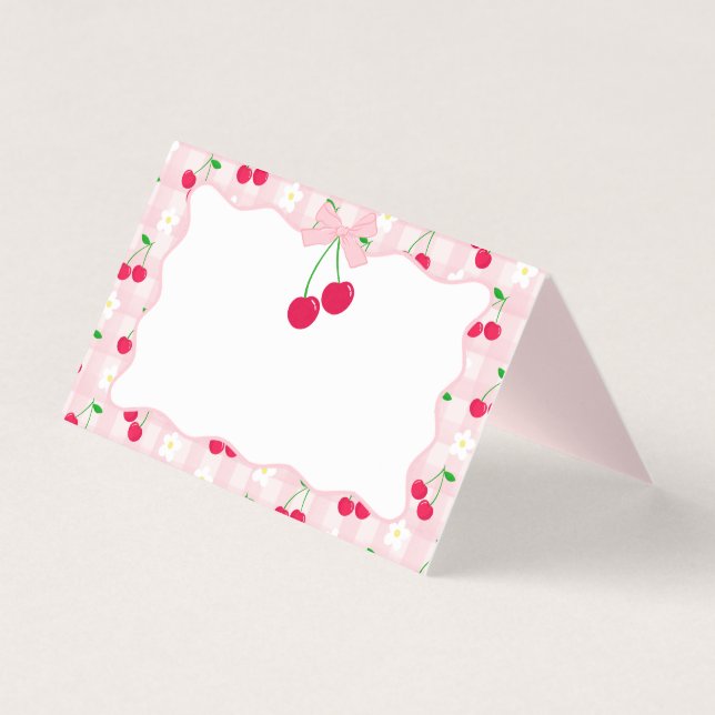Coquette rose cerise Bow En vichy carte de place (Front)