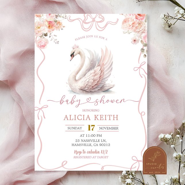 Coquette rose Fille Swan Couronné Invitation (Créateur téléchargé)