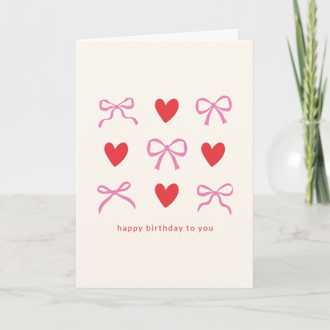Coquette rouge rose Coeur Bow Personnalisé Carte A (Devant)