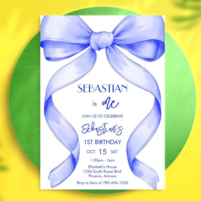 Coquette Royal Blue Bow Birthday Invitation (Creator Uploaded)