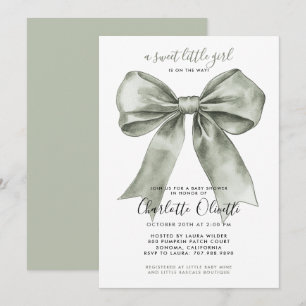 Coquette Sage Bow Baby Shower  Invitation