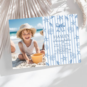 Coquette Seashells Coastal Birthday Photo Invitation