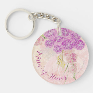 Coquette sheer bow Bouquet Maid-of-Honor button Keychain