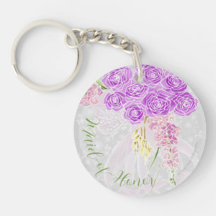 Coquette sheer bow Bouquet Maid-of-Honour button Keychain