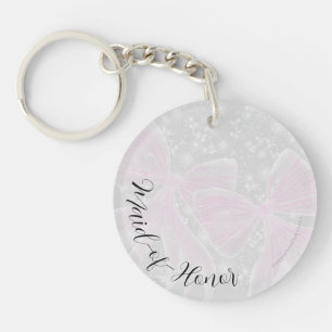 Coquette sheer bows Bouquet Maid-of-Honor button Keychain