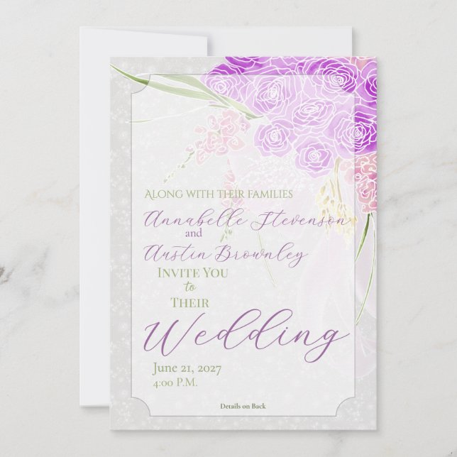 Coquette Sheer Pink bow Bouquet Invitation (Front)
