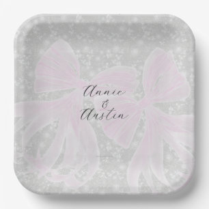 Coquette Sheer Pink bows- Square Paper Plate